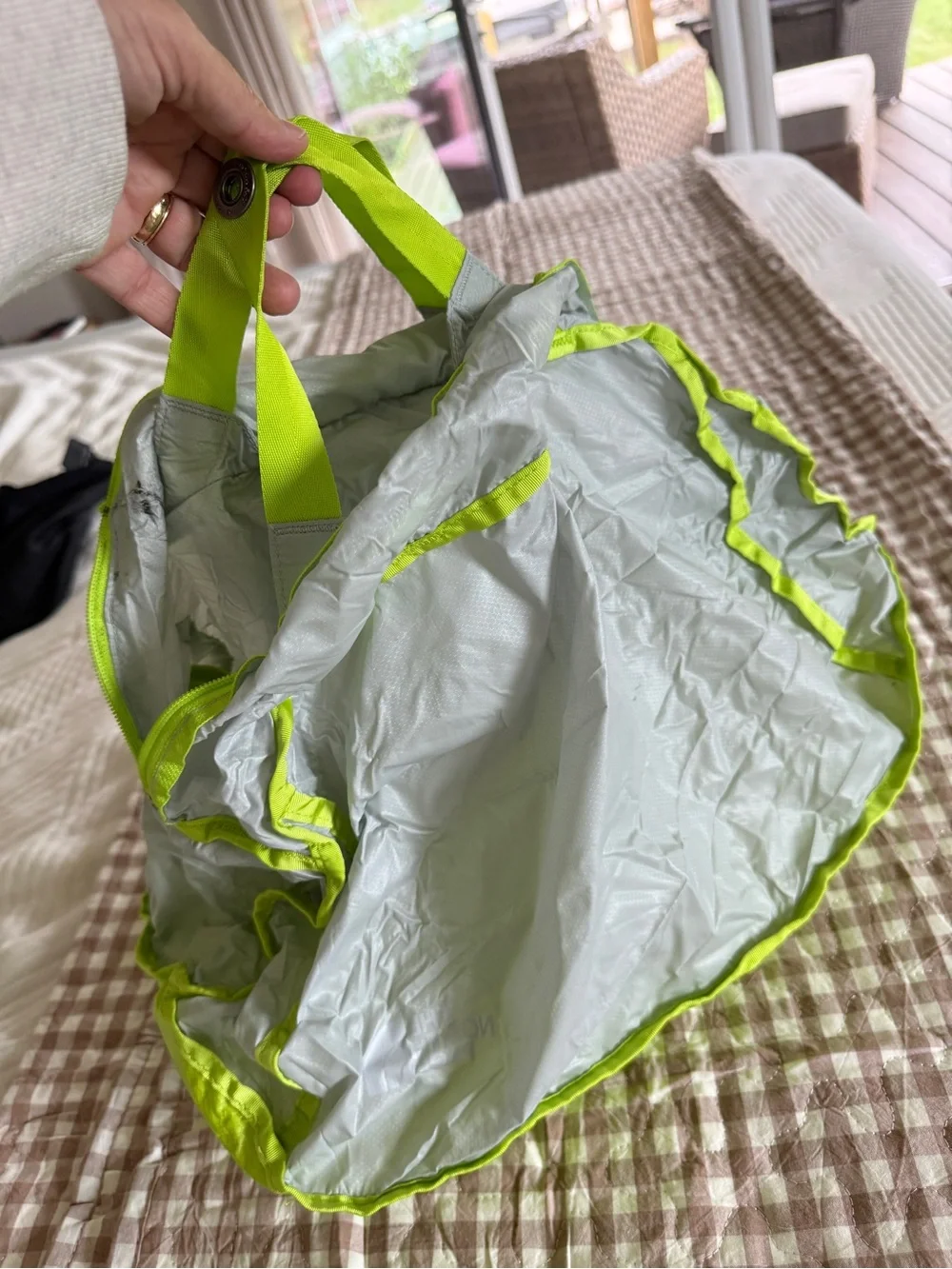 The North Face Flyweight Duffel - Light Gray with Lime Zipper